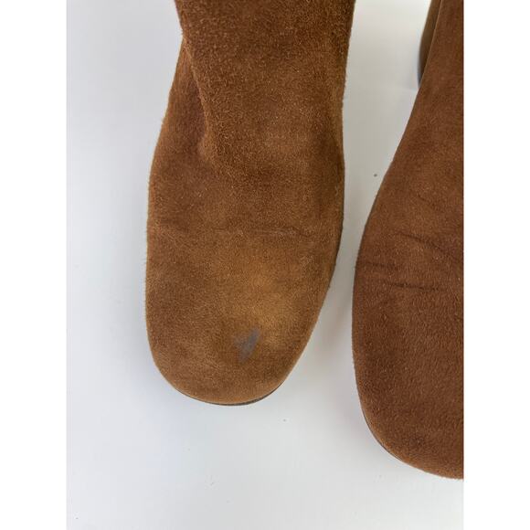 STUART WEITZMAN Bacari Camel Tan Brown Suede Back Zip Pull-On Ankle Booties 5.5 - Picture 5 of 10